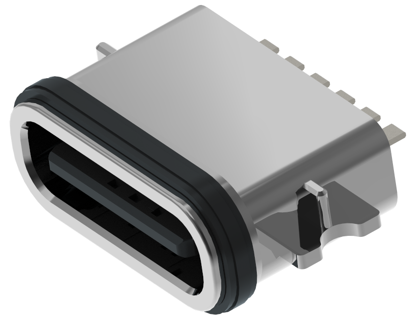 XB-TYPE C 6P-7XX 沉板1.6防水母座L=6.7mm(带钢片)(U型锌合金外壳)